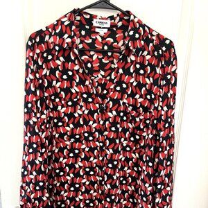 Express Portofino Blouse Size XL Red White & Black Business Career Old Money